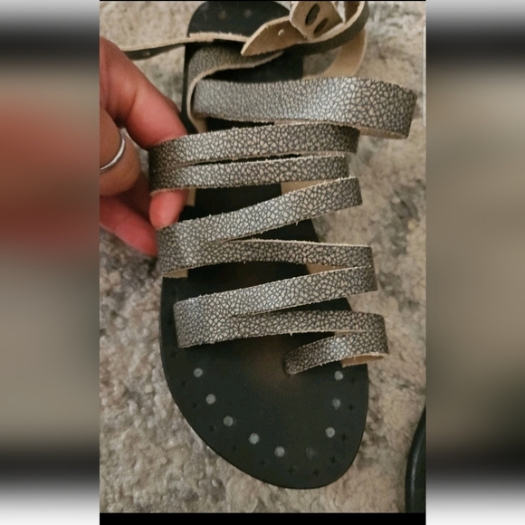 Free People Womens Gray Leather Sunever Boho Chic Gladiator Sandals 37 - Picture 11 of 12